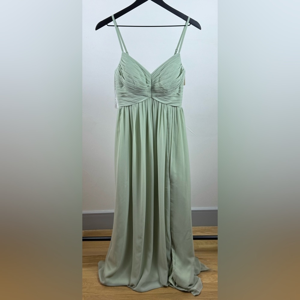 NWT Azazie Alia Formal Gown – Dusty Sage | Size 4 (damage)